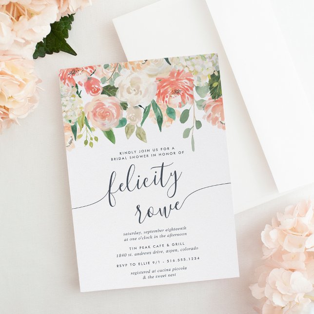 Invitación Calligrafía floral de verano mediana ducha de novi (Subido por el creador)