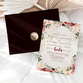 Invitación Calligrafía floral de verano rústica Boda español