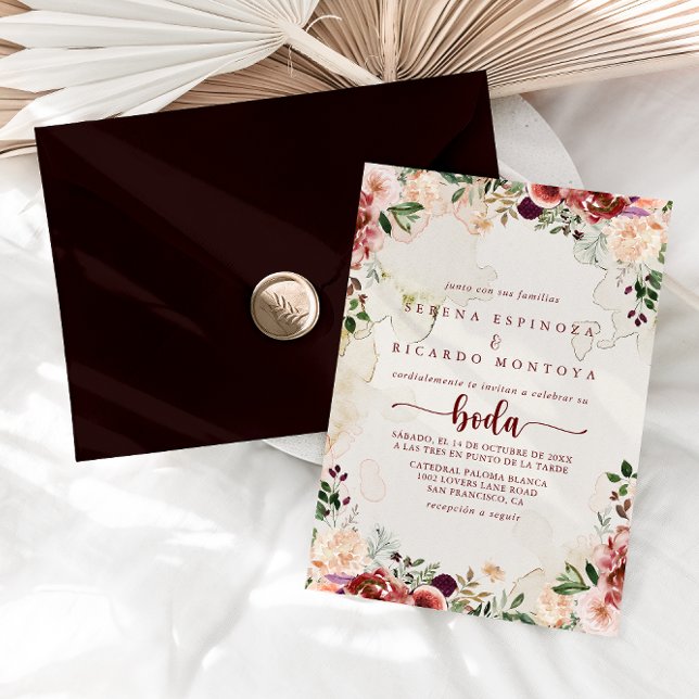 Invitación Calligrafía floral de verano rústica Boda español (Subido por el creador)