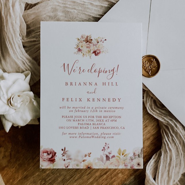 Invitación Calligrafía Graceful Floral Elopement Recepción (Subido por el creador)