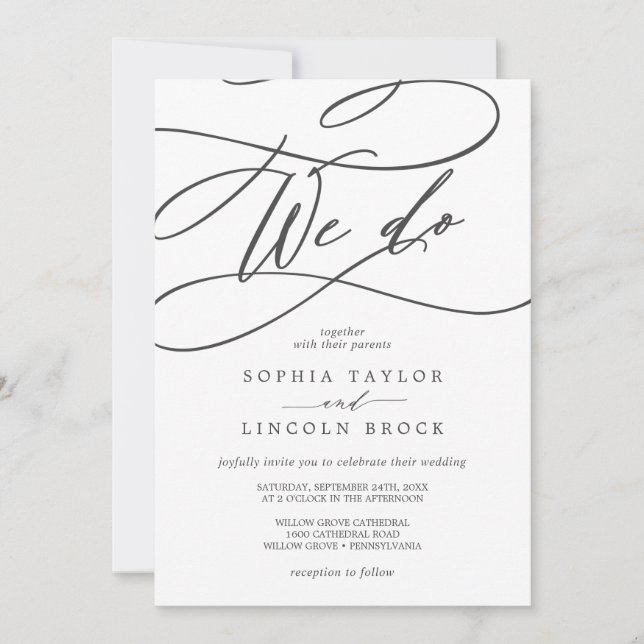Invitación Calligrafía gris romántica | Florecer hacemos Boda (Anverso)