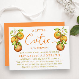 Invitación Calligrafía Little Cutie Baby Shower Naranja Gold