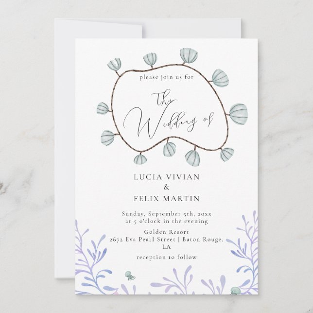 Invitación Calligrafía Matrimonio en la playa de las algas ma (Anverso)