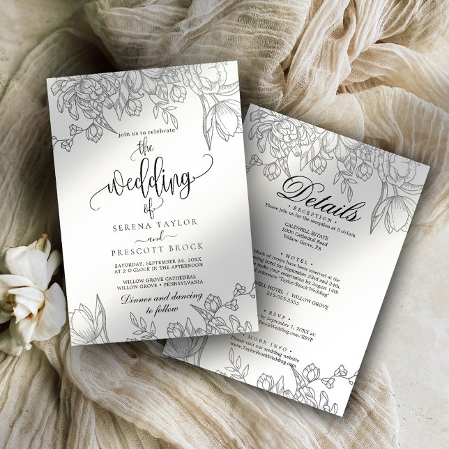 Invitación Calligrafía mínima de follaje todo en un Boda (Subido por el creador)