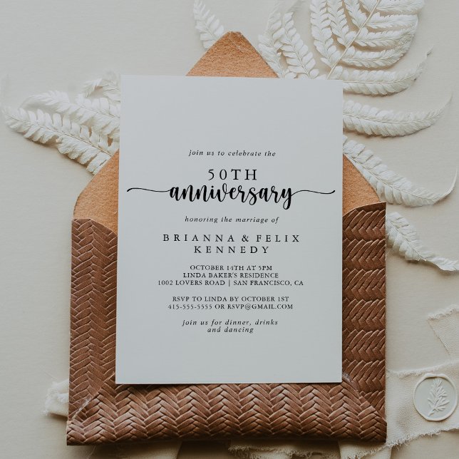 Invitación Calligrafía minimalista 50 aniversario de bodas  (Subido por el creador)