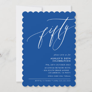 Invitación Calligrafía minimalista elegante 50 azul fiesta