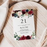 Invitación Calligrafía moderna de otoño 21ª Fiesta de cumplea<br><div class="desc">Esta moderna invitación de otoño a la fiesta de cumpleaños 21 es perfecta para una celebración rústica de cumpleaños. El diseño es de color burdeos,  rojo,  marino,  azul y ondulante radiante y flores elegantes pintadas a mano,  inspirando la belleza natural.</div>