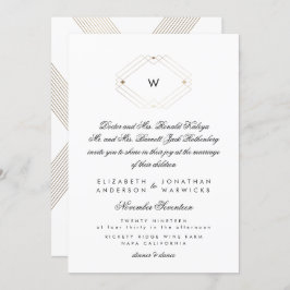 Invitación Calligrafía Monograma Dorado Deco Boda