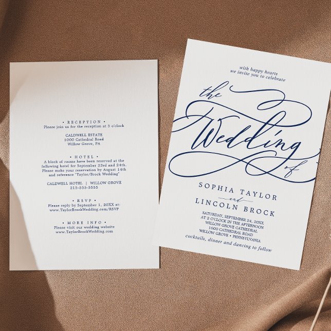 Invitación Calligrafía naval romántica todo en un Boda (Subido por el creador)