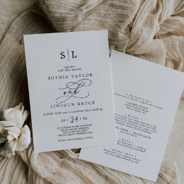 Invitación Calligrafía negra romántica todo en un Boda