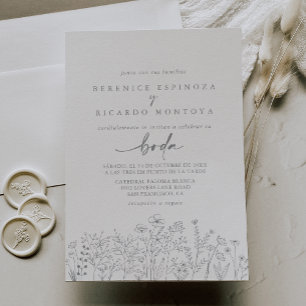 Invitación Calligrafía Neutral Boda español de Flor Silvestre