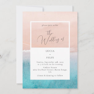 Invitación Calligrafía Océano Deep Blue Beach Wedding