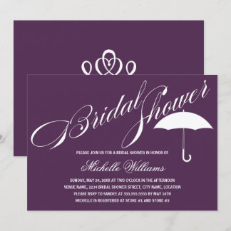 Invitación Calligrafía Paraguas Purple Bridal Shower