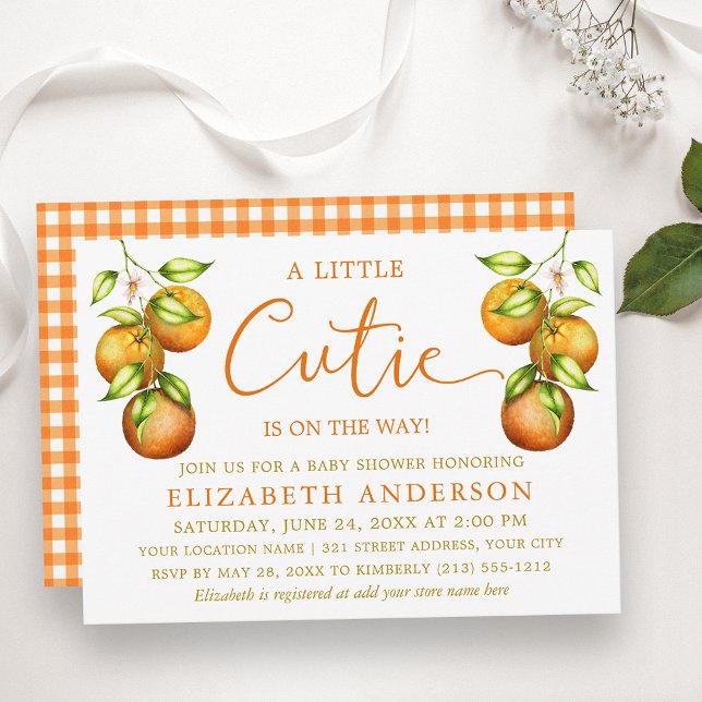 Invitación Calligrafía Pequeña Cutie Baby Shower Gingham (Customize to change text size, color or style.)