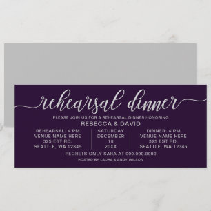 Invitación Calligrafía púrpura y plateada Cena