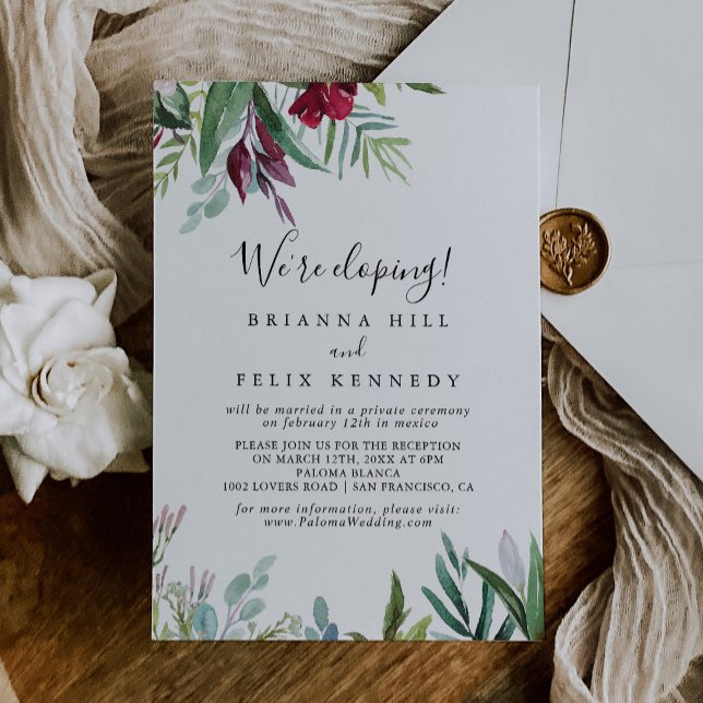 Invitación Calligrafía Recepción de Elopement Tropical Floral (Subido por el creador)