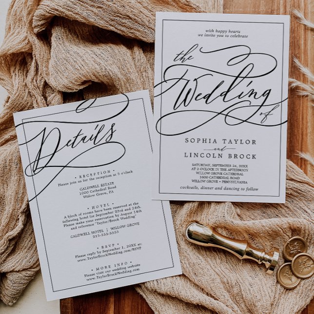 Invitación Calligrafía romántica | Ajustar todo en un Boda (Subido por el creador)