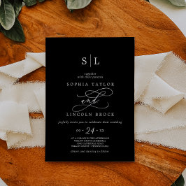 Invitación Calligrafía romántica | Boda de monograma negro