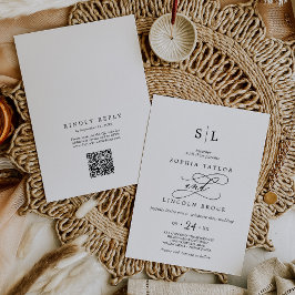 Invitación Calligrafía romántica Código QR todo en un Boda
