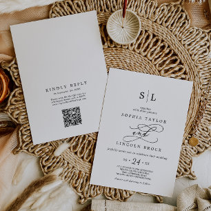 Invitación Calligrafía romántica Código QR todo en un Boda