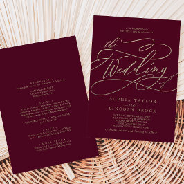 Invitación Calligrafía romántica de Borgoña, todo en un Boda