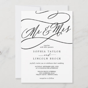 Invitación Calligrafía romántica   Florecer Sr. y Sra. Boda