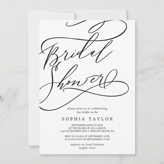 Invitación Calligrafía romántica | Flouridal Bridal Shower (Anverso)