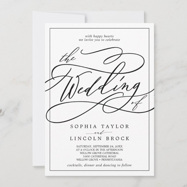 Invitación Calligrafía romántica | Forjar El Boda De (Anverso)