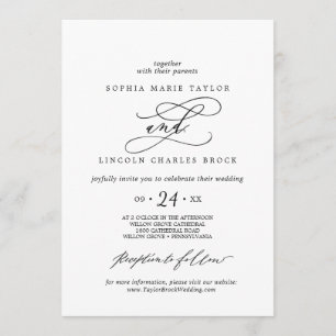 Invitación Calligrafía romántica Nombre completo Boda flore
