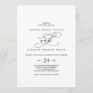 Invitación Calligrafía romántica Nombre completo Boda flore