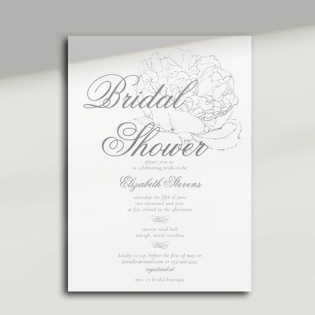 Invitación Calligrafía romántica peonía elegante ducha nupcia (peony bridal shower invitation formal traditional calligraphy modern classic dreamy)