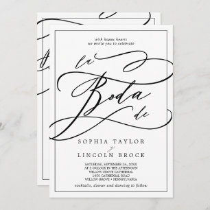 Invitación Calligrafía romántica   Todos En Un Boda Español