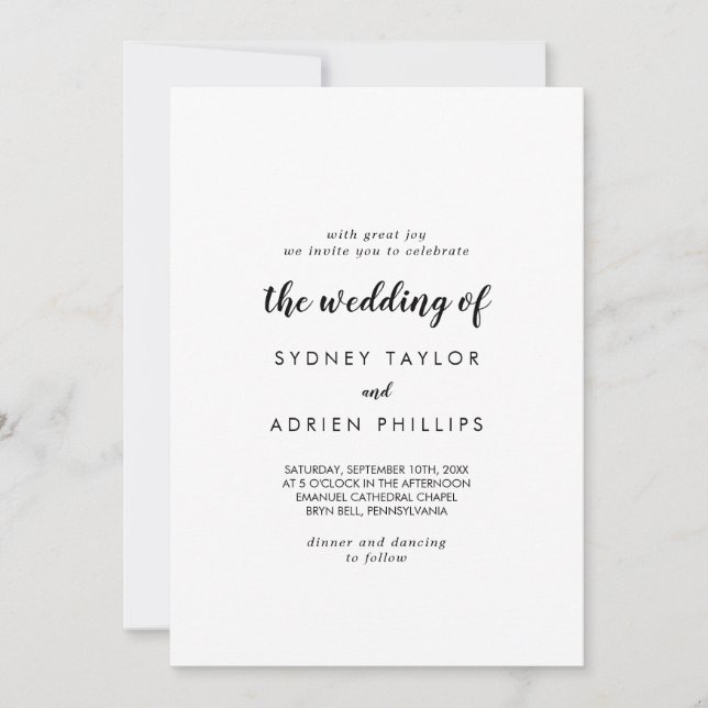 Invitación Calligrafía Simple El Boda De (Anverso)