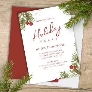 Invitación Calligrafía simple Holiday Script Greenery Berries