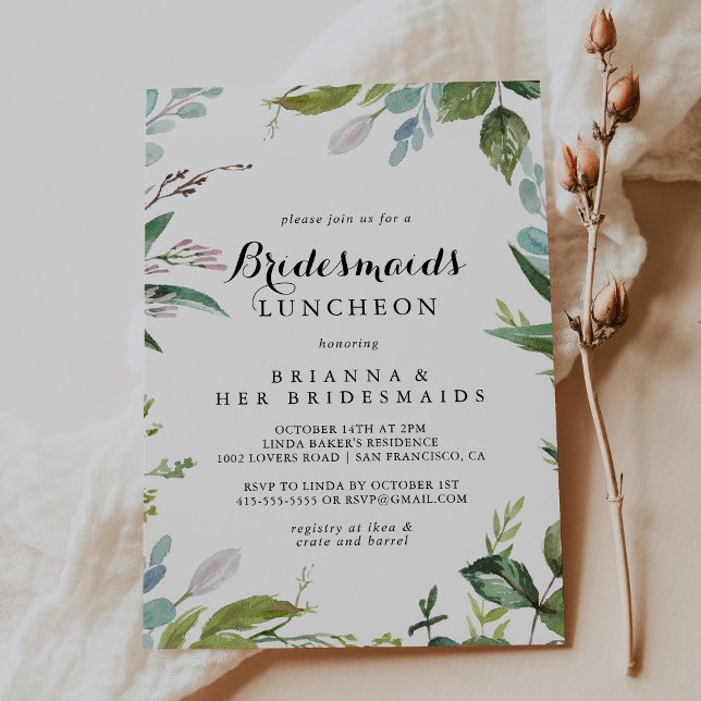 Invitación Calligrafía verde Bridesmaids Ducha de almuerzo (Subido por el creador)