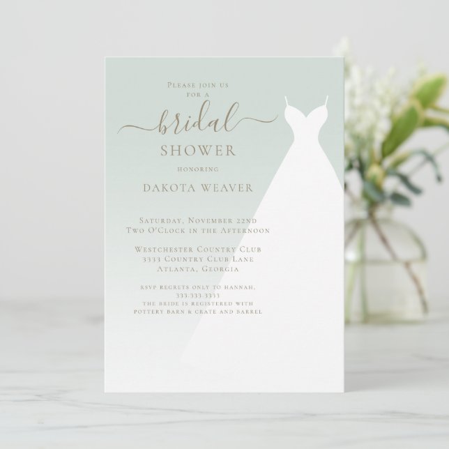 Invitación Calligrafía verde de sabio simple ducha de novia (Anverso de pie)