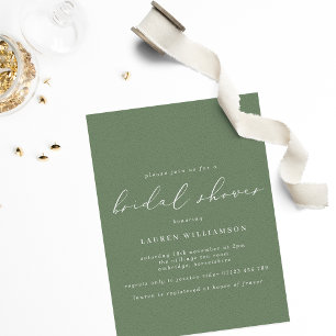 Invitación Calligrafía verde de sabio simple ducha de novia