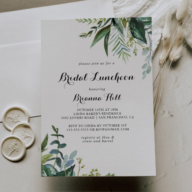 Invitación Calligrafía verde Ducha nupcial luncheon (Subido por el creador)