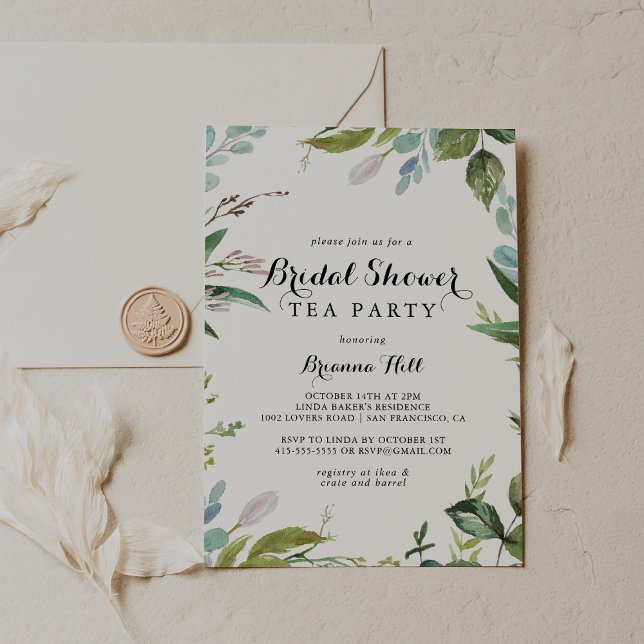Invitación Calligrafía verde Fiesta de té de ducha de novia (Subido por el creador)