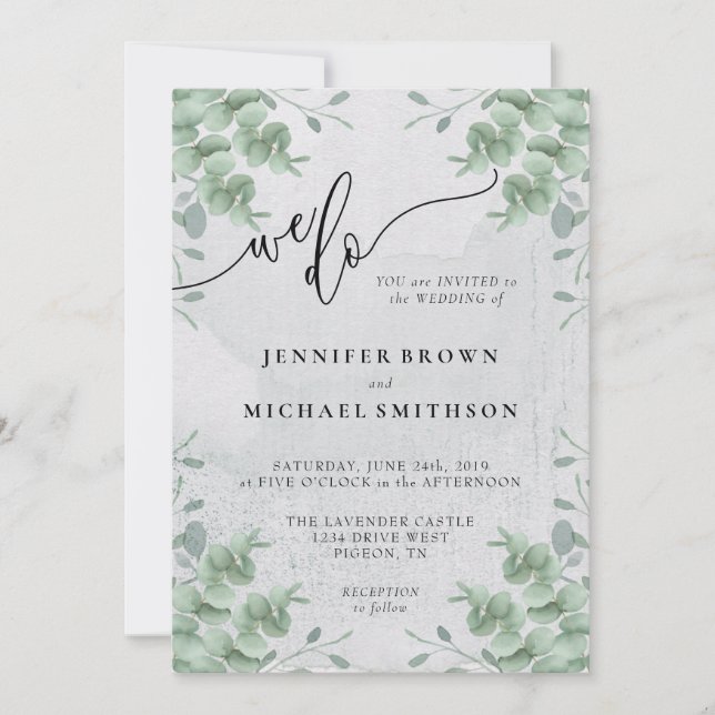 Invitación Calligrafía Verdor Eucalyptus Boda Lo hacemos (Anverso)