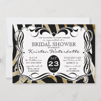 Invitación Calligrafía vintada Zebra Impresión Bridal Ducha