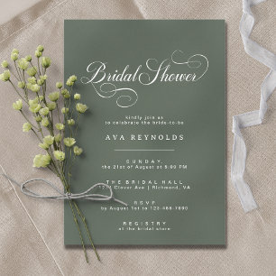 Invitación Calligrafía vintage   Ducha verde de novia foresta