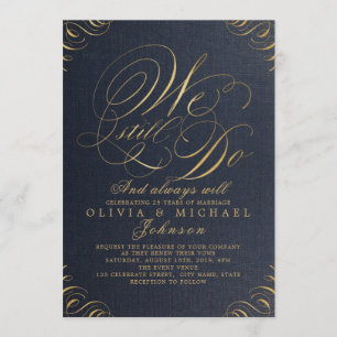 Invitación Calligrafía vintage elegante de oro de la marina T