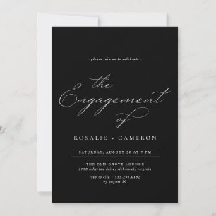 Invitación Calligrafía vintage   Moody Black Engagement Party