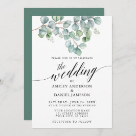 Invitación Calligrafía Watercolor Eucalyptus Greenery Boda