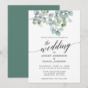 Invitación Calligrafía Watercolor Eucalyptus Greenery Boda