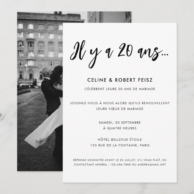 Invitación Calligraphie Moderne Renouvellement Voeux Mariage (Anverso / Reverso)