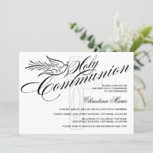 Invitación Calligraphy Dove y Cross First Holy Communia