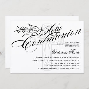 Invitación Calligraphy Dove y Cross First Holy Communia