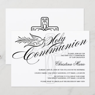 Invitación Calligraphy Dove y Cross First Holy Communia